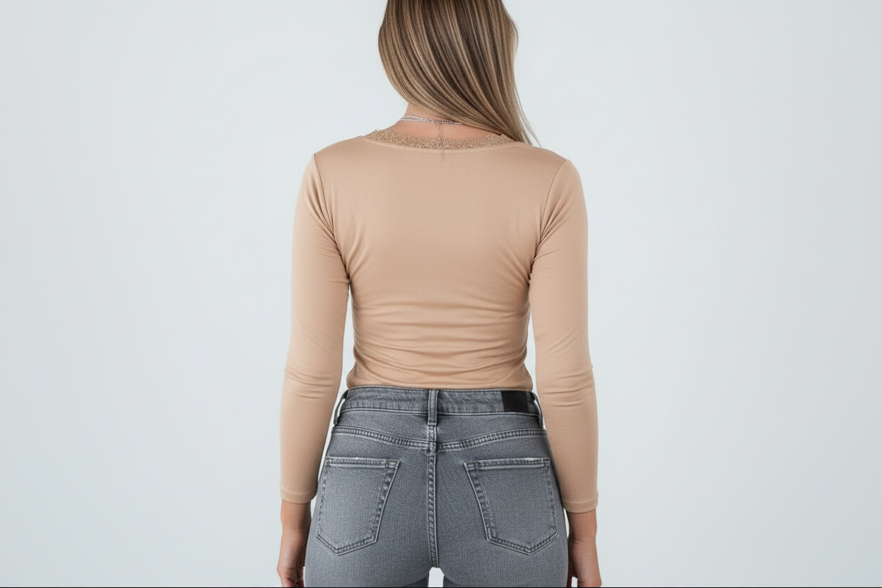 Lace-Trimmed Ruched T-Shirt