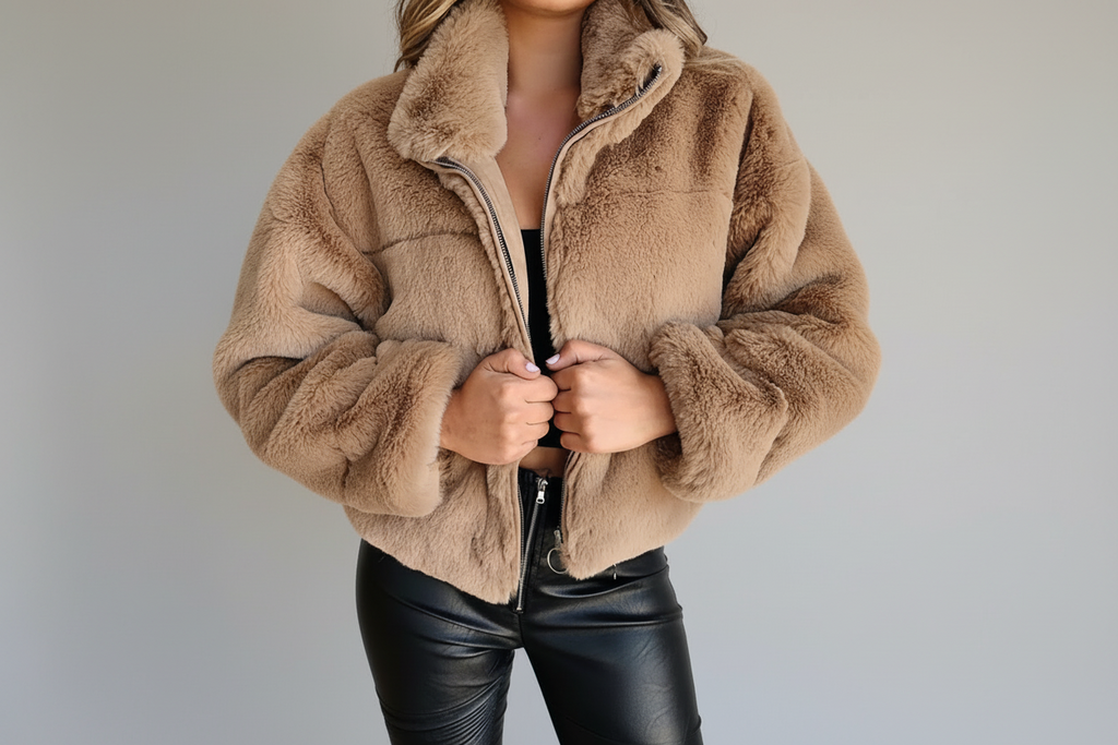 Faux Fur Cropped Zip-Up Jacket
