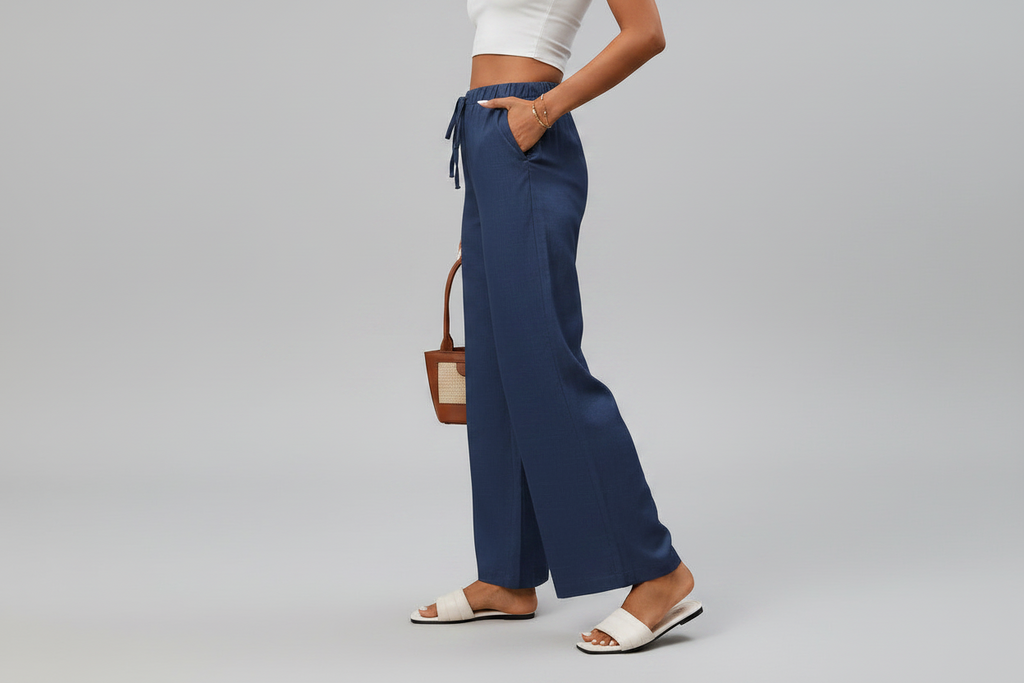 Viscose Drawstring High Waist Wide Leg Pants