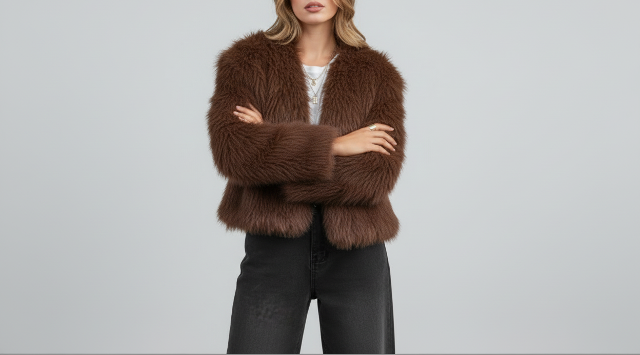 Open Front Faux Fur Jacket