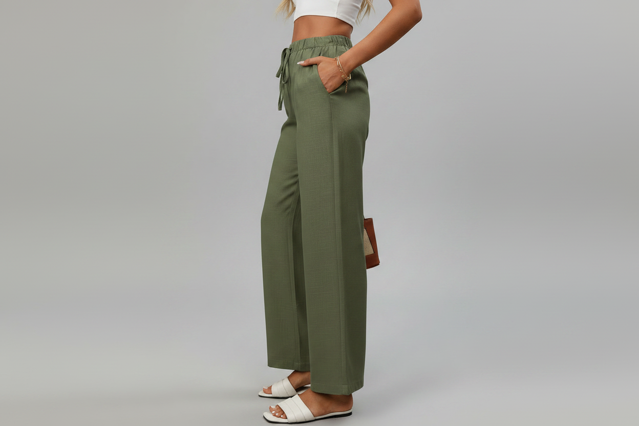 Viscose Drawstring High Waist Wide Leg Pants