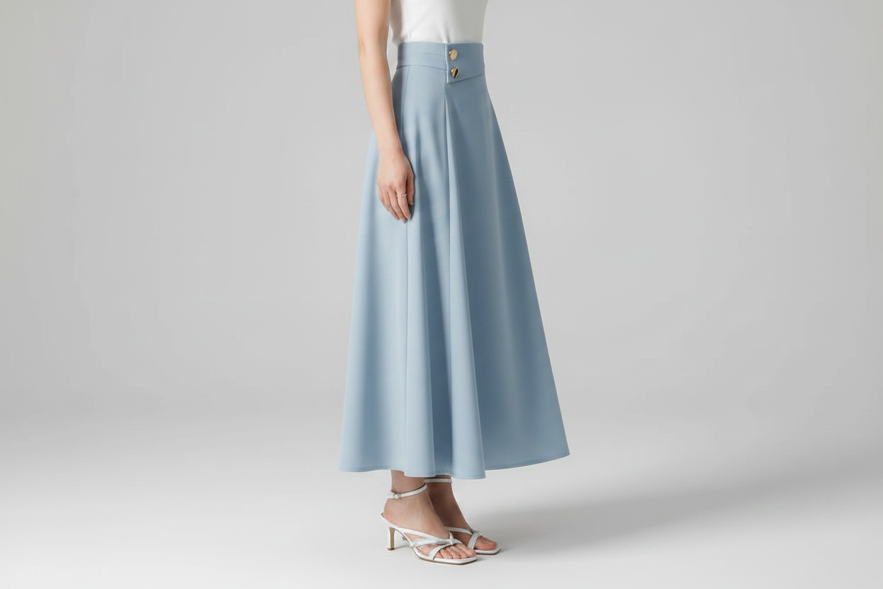 Light Blue A-Line Midi Skirt with Zipper