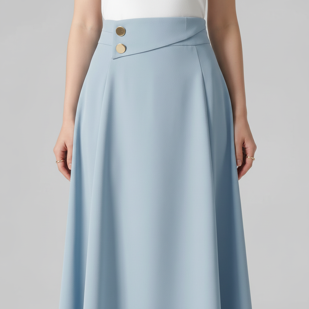 Light Blue A-Line Midi Skirt with Zipper